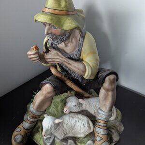 Dresden Porcelain -Shepherd Figurine - Signed figurine of a shepherd with sheep